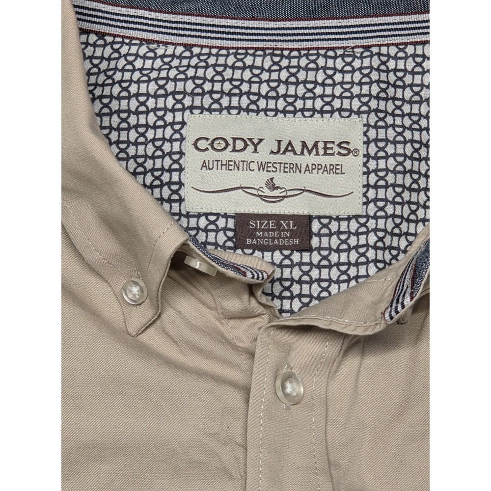 Cody James Shirt Mens XL Tan Western Pearl Button Up Long Sleeve Stretch Cowboy - Picture 5 of 7